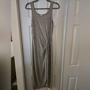 Sleeveless Knit Twist Maxi Dress in Heather Taupe